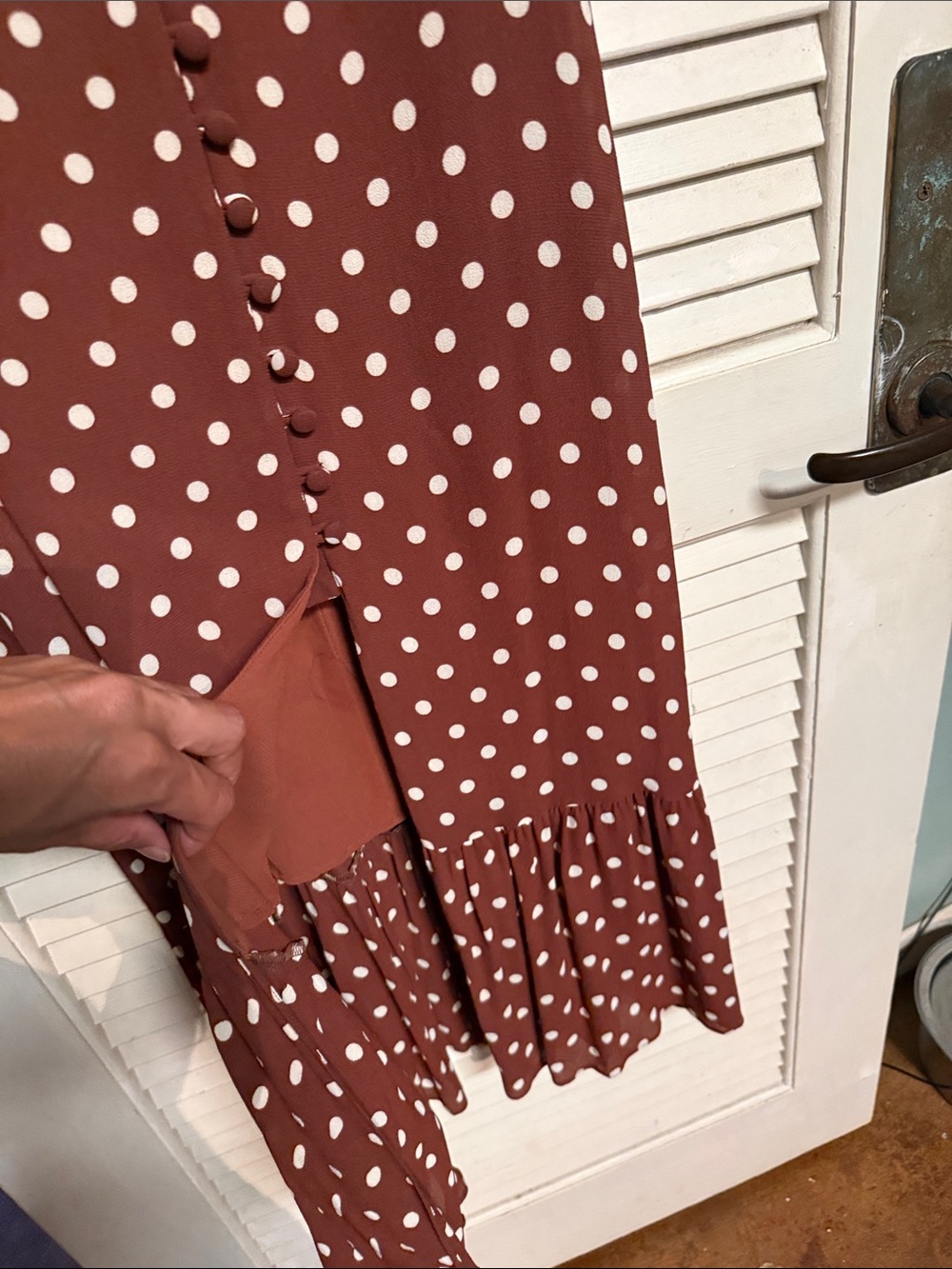 Reformation Charles Brown and White Polka Dot Midi Dress - Picture 7 of 10